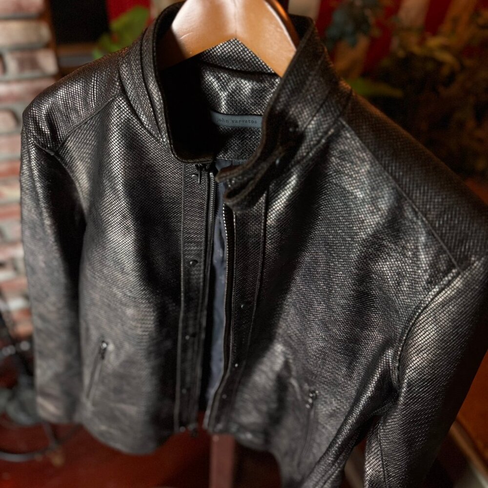 "MADE IN USA" JOHN VARVATOS Snake-Effect Leather Moto sz. 50